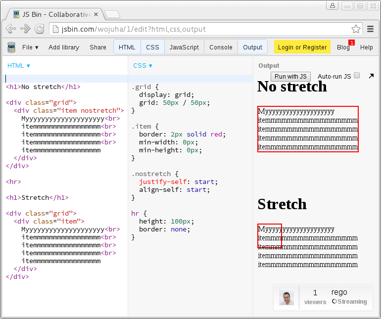 Screenshot of how stretch can reduce the size of grid items in some situations