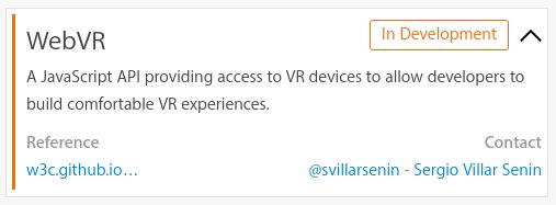 Screenshot of WebKit website marking WebVR as "In Development"